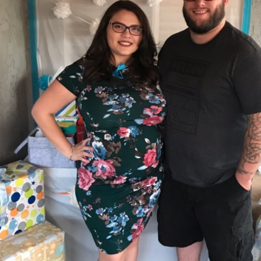 Maternity teal floral bodycon dress XL